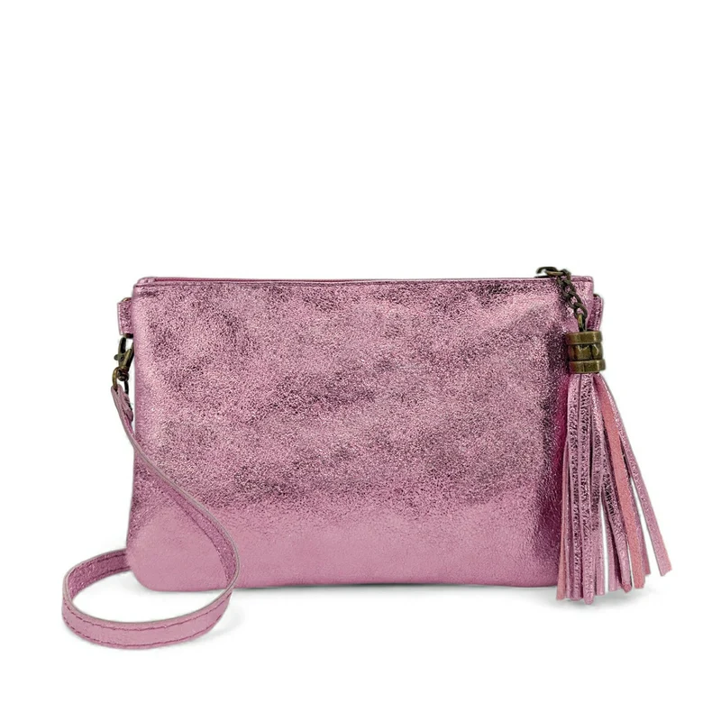Sac pochette en cuir irisé MORGANE Rose pâle irisé