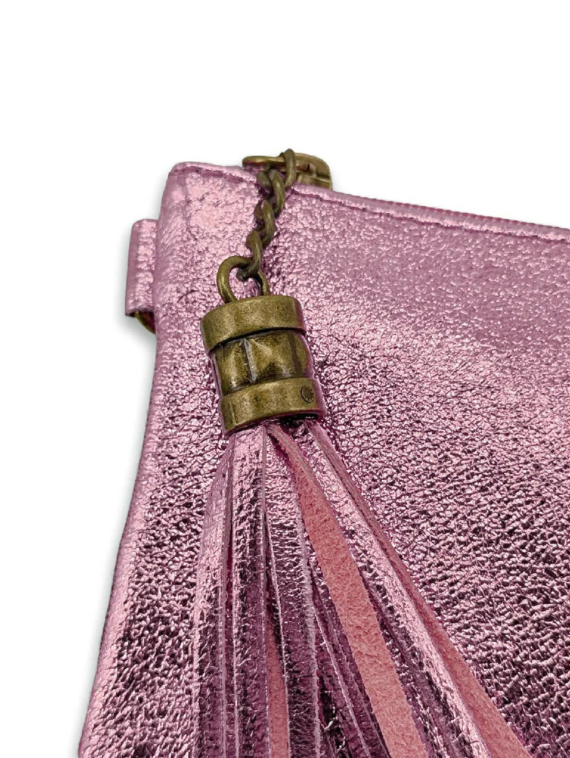 Sac pochette en cuir irisé MORGANE Rose pâle irisé