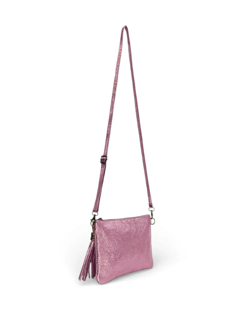 Sac pochette en cuir irisé MORGANE Rose pâle irisé