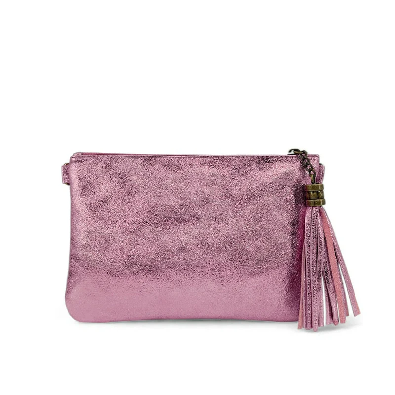 Sac pochette en cuir irisé MORGANE Rose pâle irisé