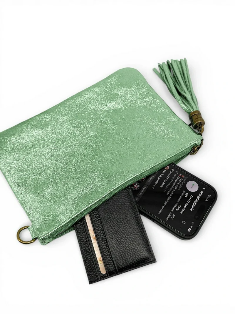 Sac pochette en cuir irisé MORGANE Menthe givrée