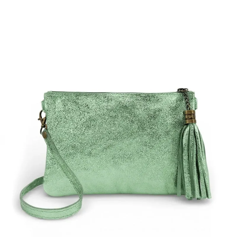 Sac pochette en cuir irisé MORGANE Menthe givrée