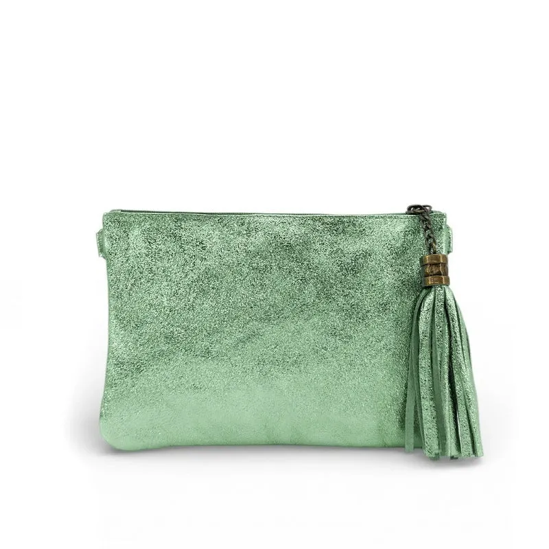 Sac pochette en cuir irisé MORGANE Menthe givrée
