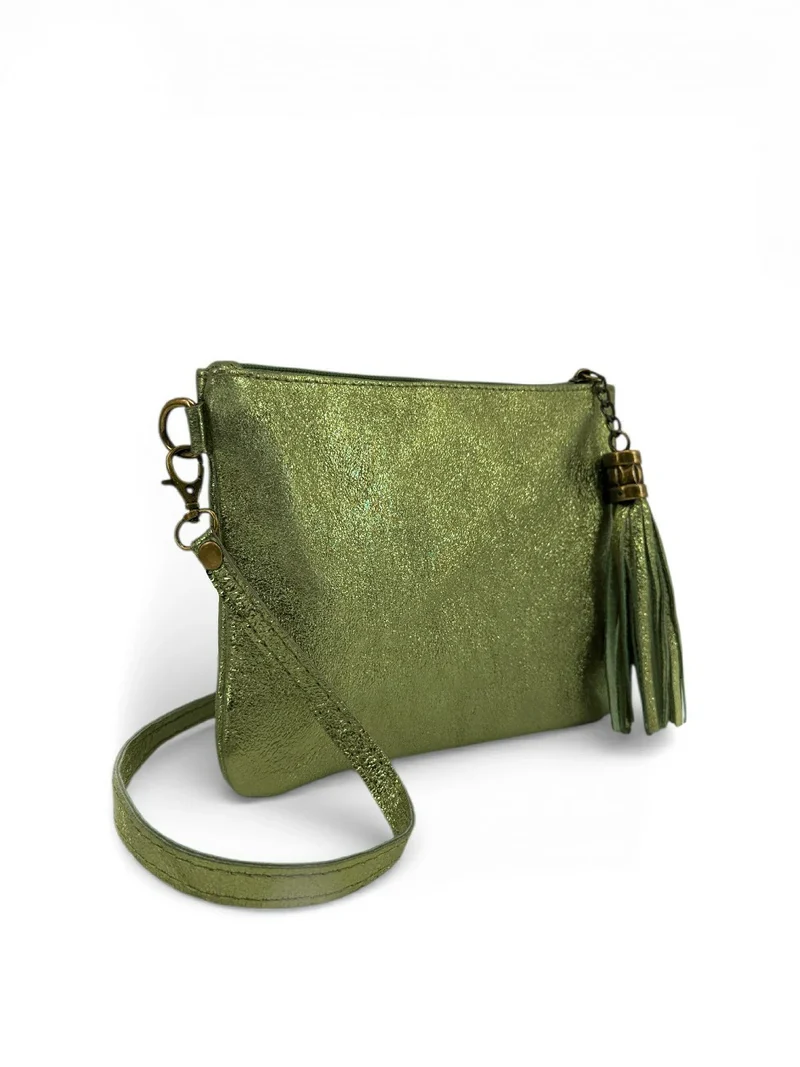 Sac pochette en cuir irisé MORGANE Kaki irisé