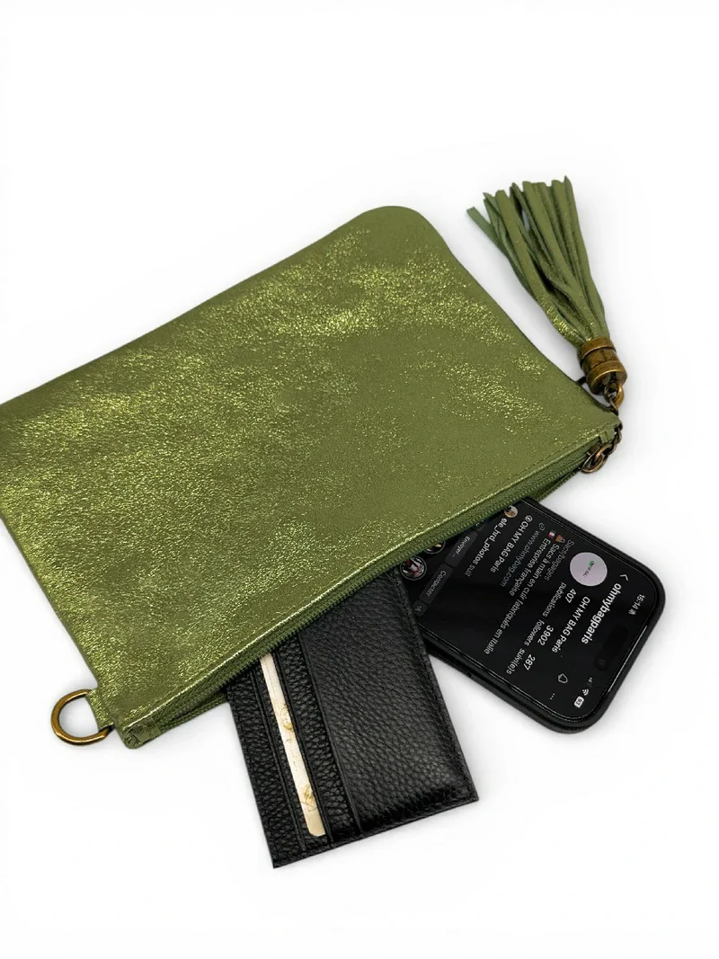 Sac pochette en cuir irisé MORGANE Kaki irisé