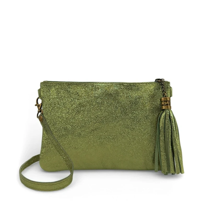 Sac pochette en cuir irisé MORGANE Kaki irisé