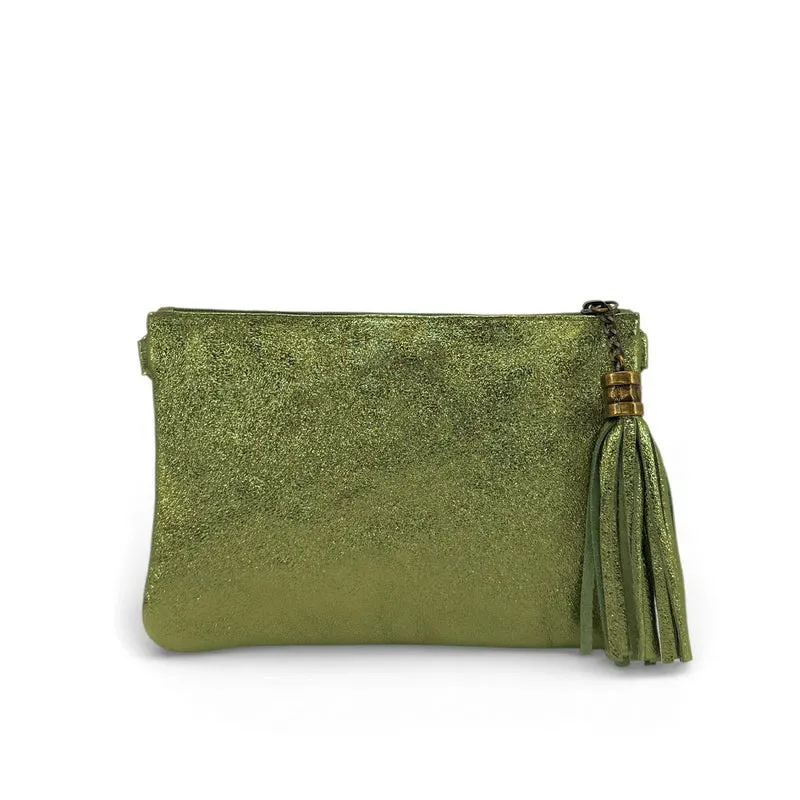 Sac pochette en cuir irisé MORGANE Kaki irisé