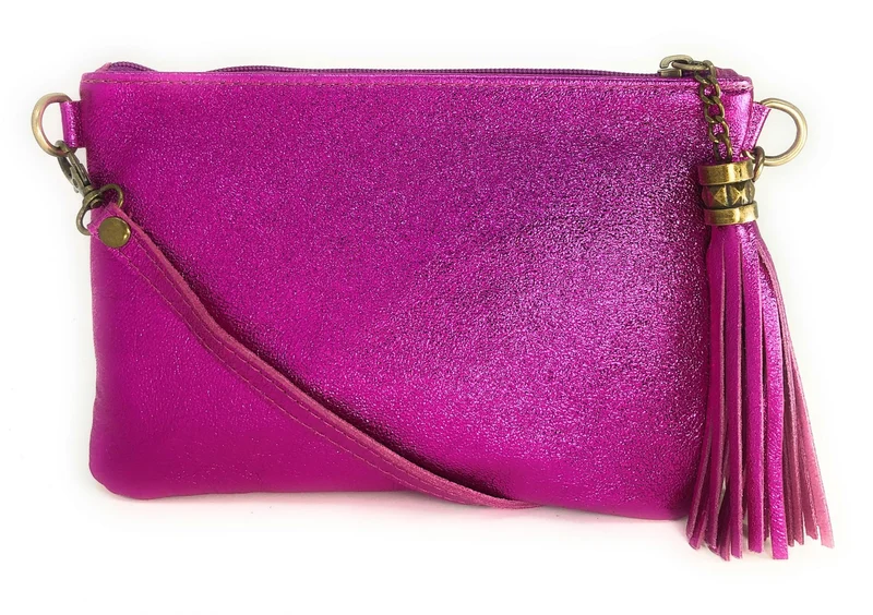 Sac pochette en cuir irisé MORGANE Fuchsia irisé