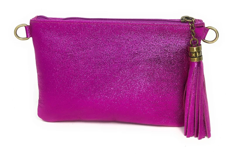 Sac pochette en cuir irisé MORGANE Fuchsia irisé