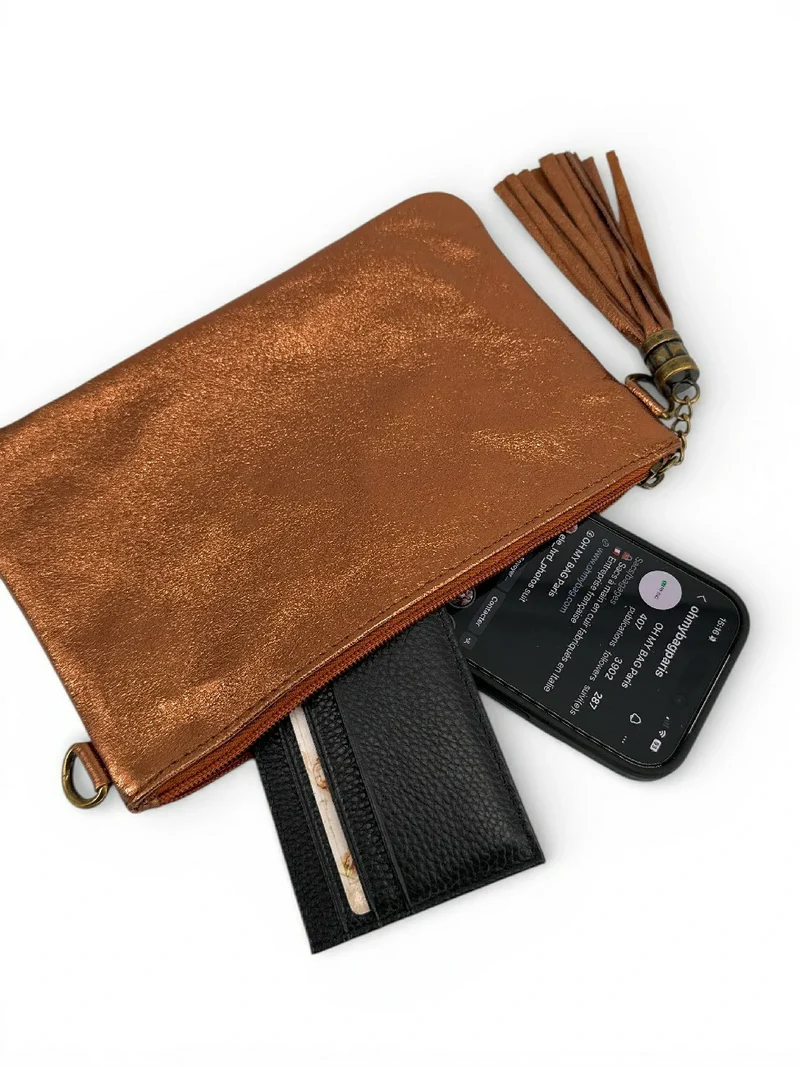 Sac pochette en cuir irisé MORGANE Bronze
