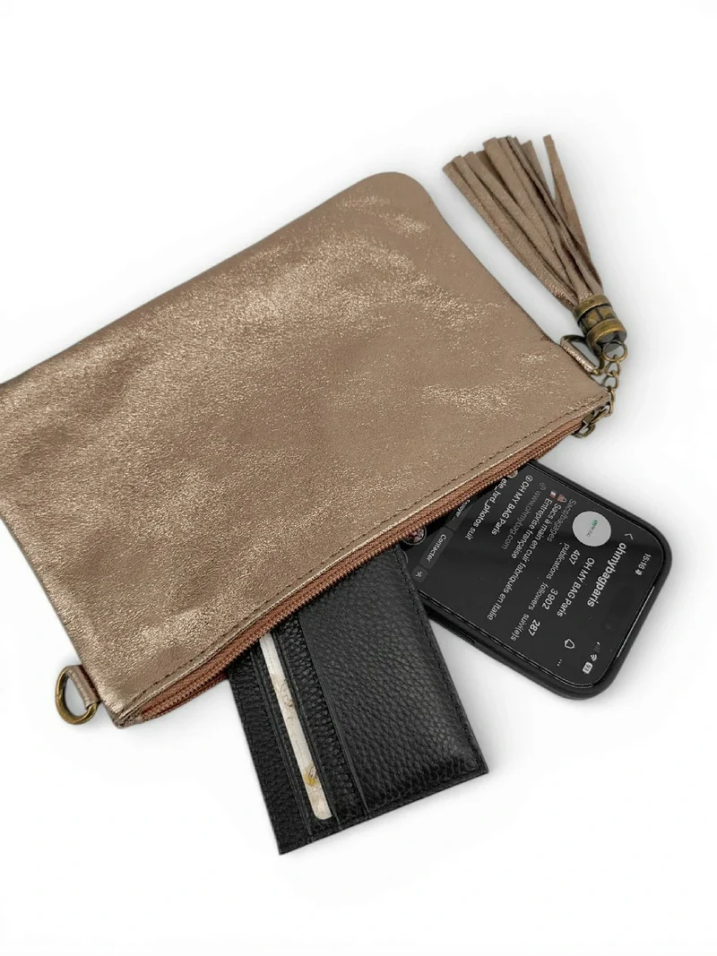 Sac pochette en cuir irisé MORGANE Champagne irisé
