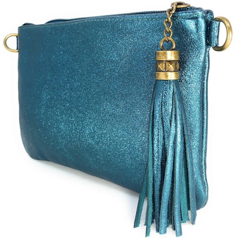 Sac pochette en cuir irisé MORGANE Turquoise irisé