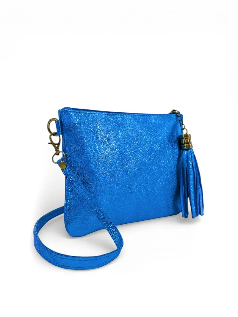 Sac pochette en cuir irisé MORGANE Bleu roi irisé