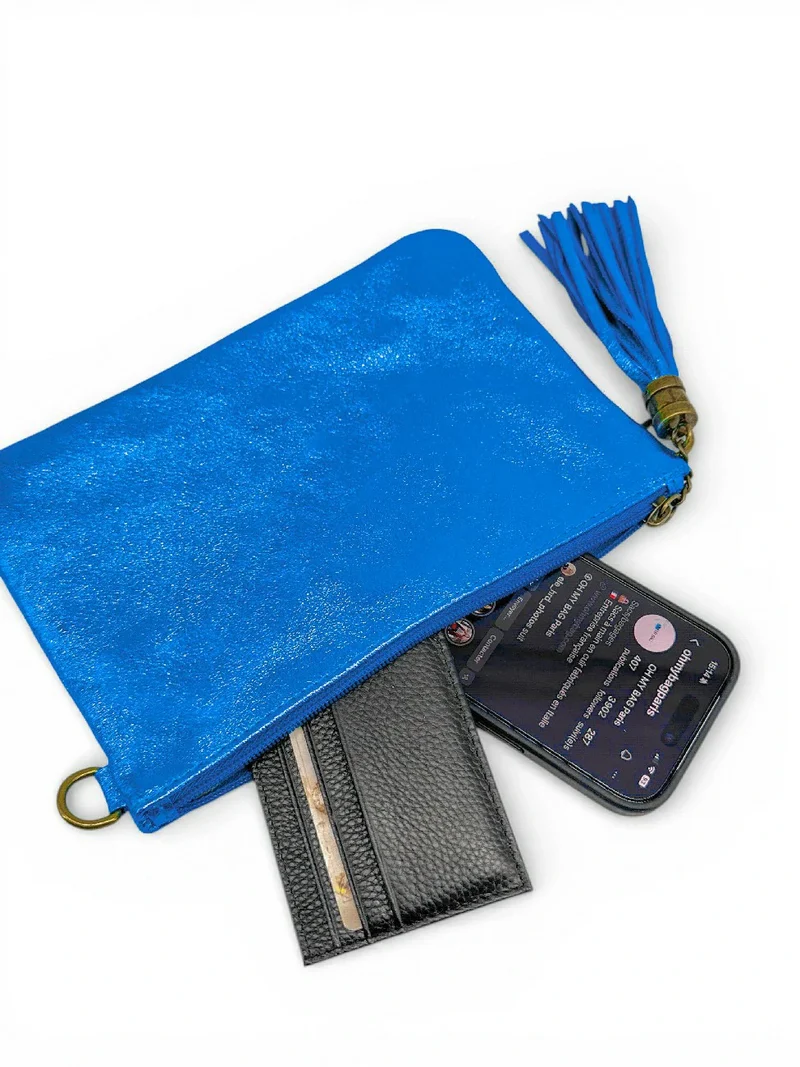 Sac pochette en cuir irisé MORGANE Bleu roi irisé