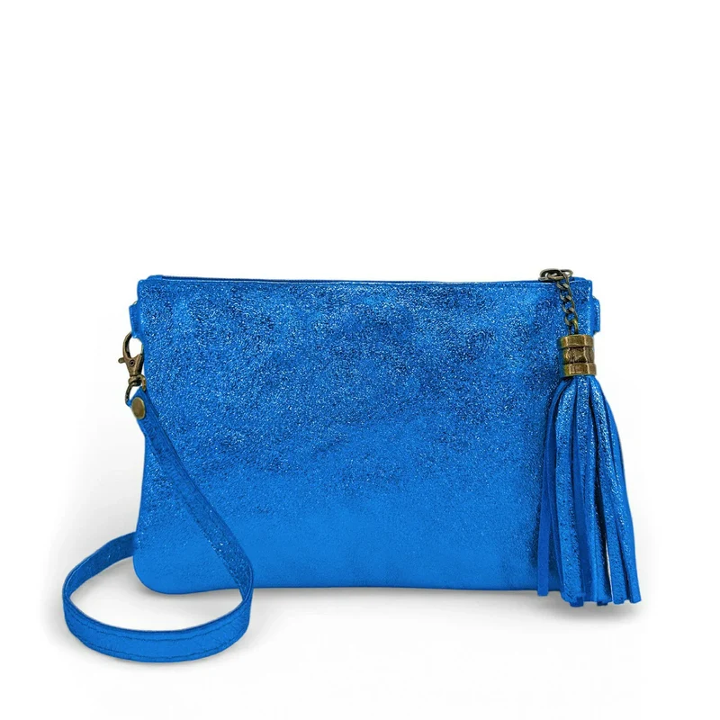 Sac pochette en cuir irisé MORGANE Bleu roi irisé