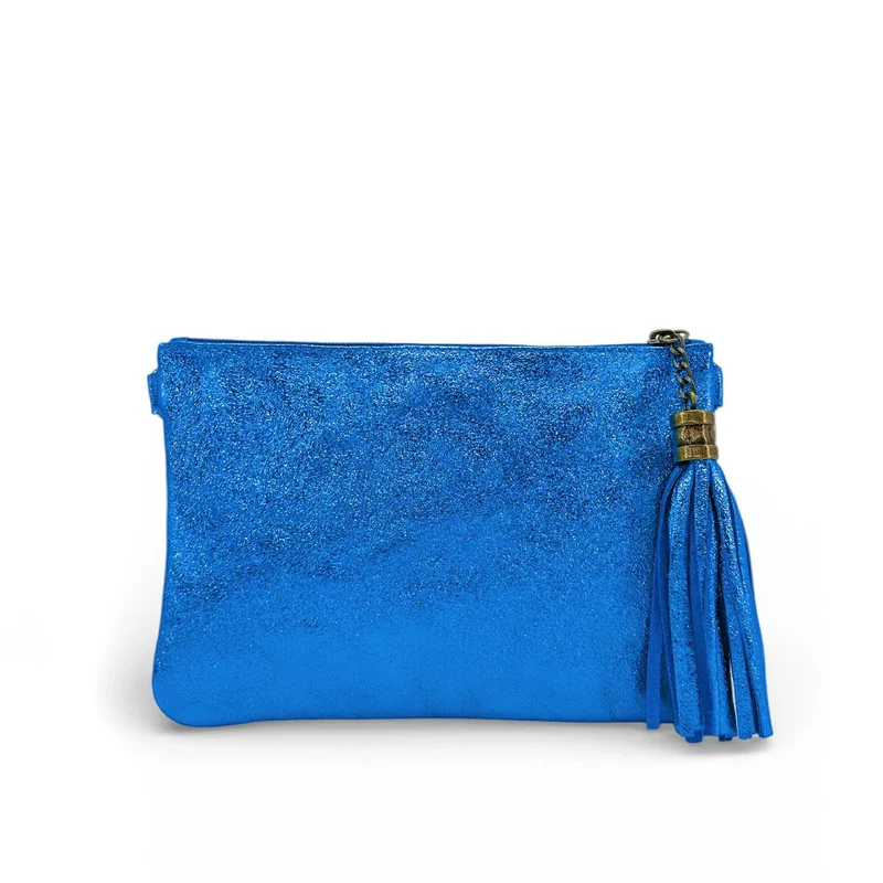 Sac pochette en cuir irisé MORGANE Bleu roi irisé