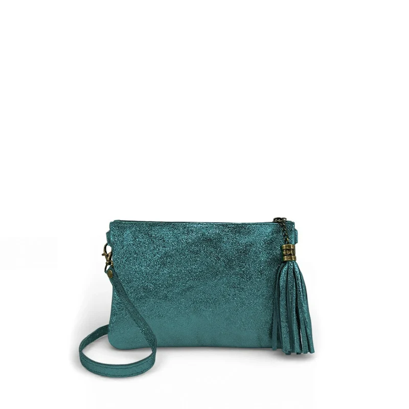 Sac pochette en cuir irisé MORGANE Bleu paon irisé