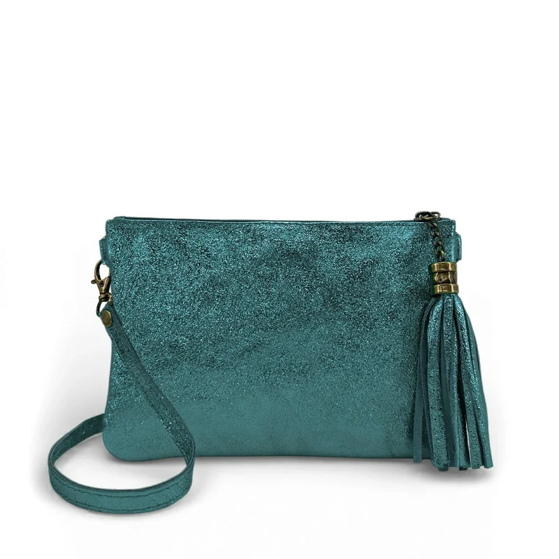 Sac pochette en cuir irisé MORGANE Bleu paon irisé
