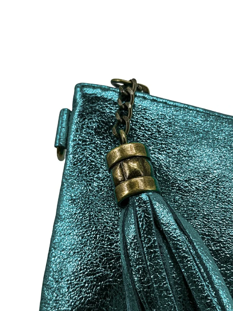Sac pochette en cuir irisé MORGANE Bleu paon irisé