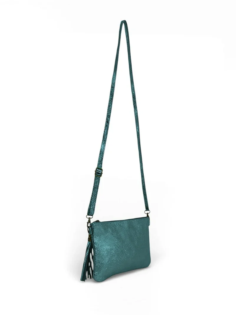 Sac pochette en cuir irisé MORGANE Bleu paon irisé