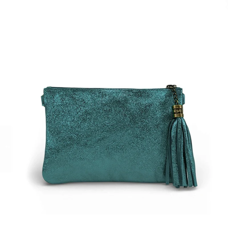 Sac pochette en cuir irisé MORGANE Bleu paon irisé