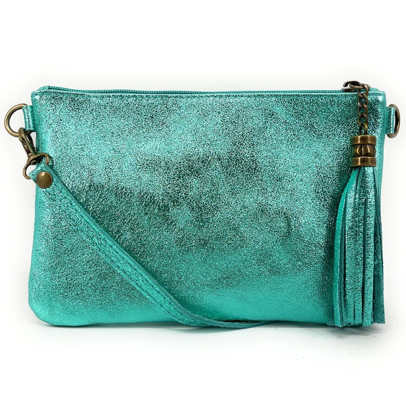 Sac pochette en cuir irisé MORGANE Bleu des mers du sud