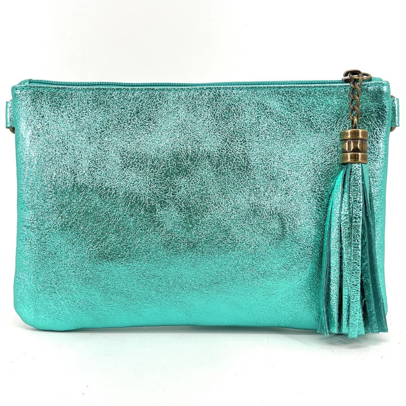Sac pochette en cuir irisé MORGANE Bleu des mers du sud