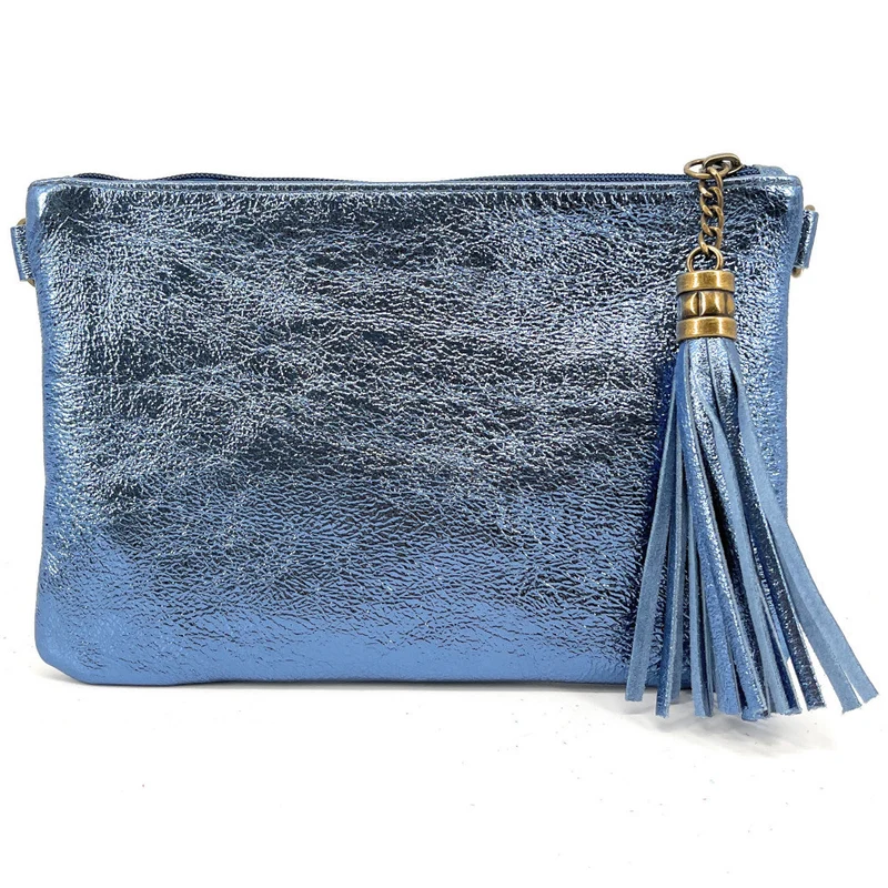 Sac pochette en cuir irisé MORGANE Bleu céleste