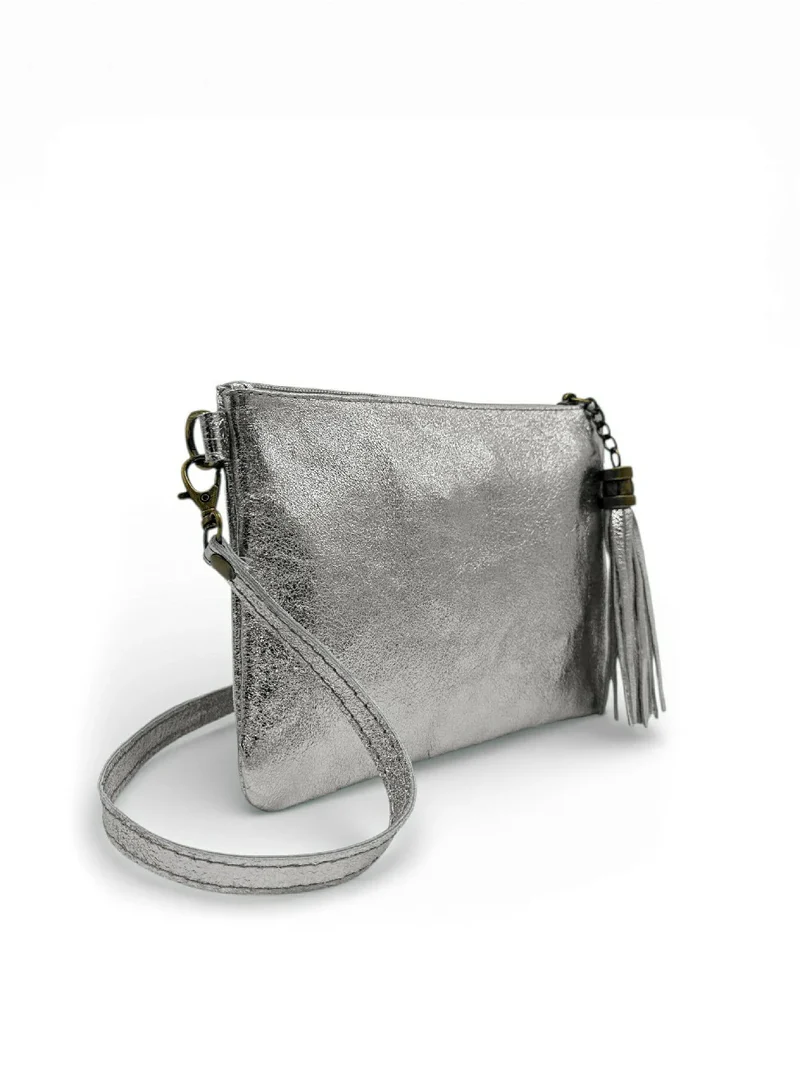 Sac pochette en cuir irisé MORGANE Argent clair