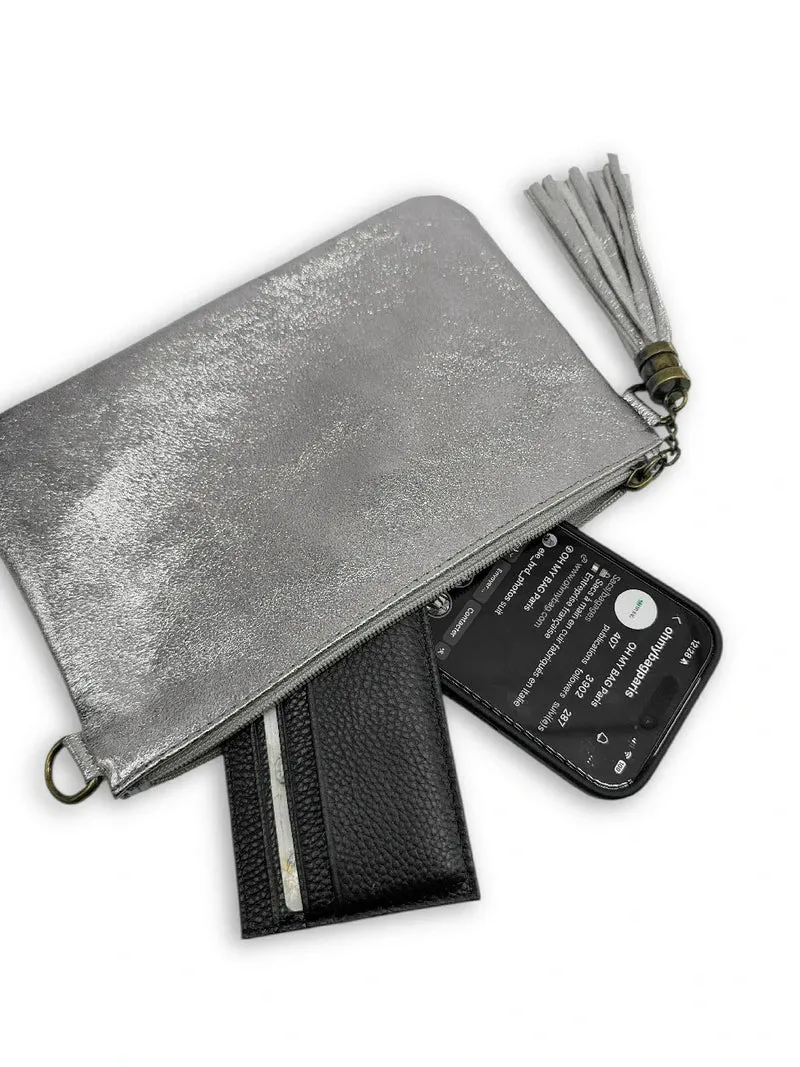 Sac pochette en cuir irisé MORGANE Argent clair