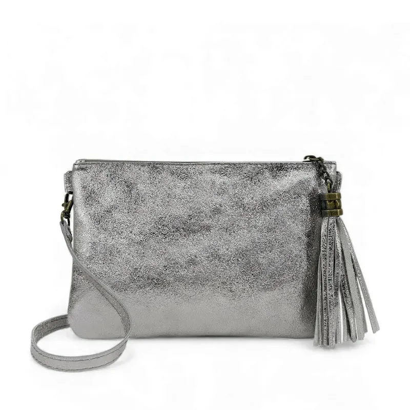 Sac pochette en cuir irisé MORGANE Argent clair