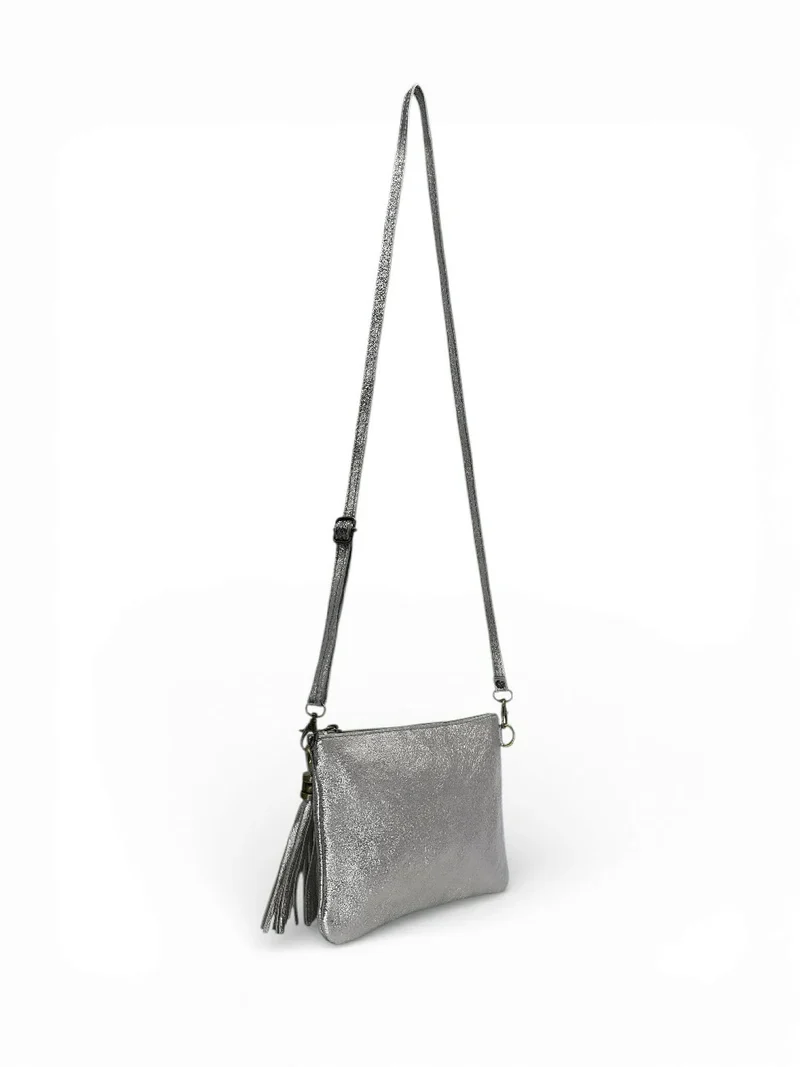 Sac pochette en cuir irisé MORGANE Argent clair