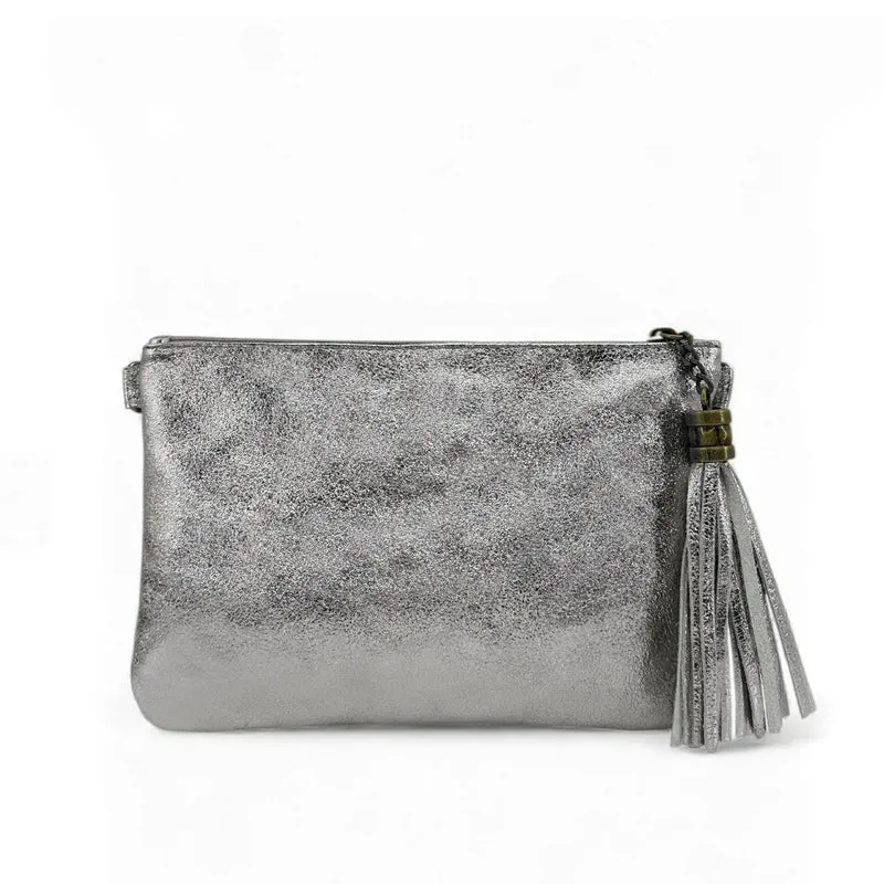 Sac pochette en cuir irisé MORGANE Argent clair