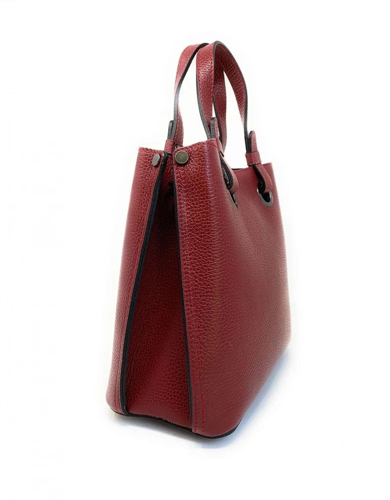 Sac à main en cuir grainé italien GENÈVE Rouge foncé