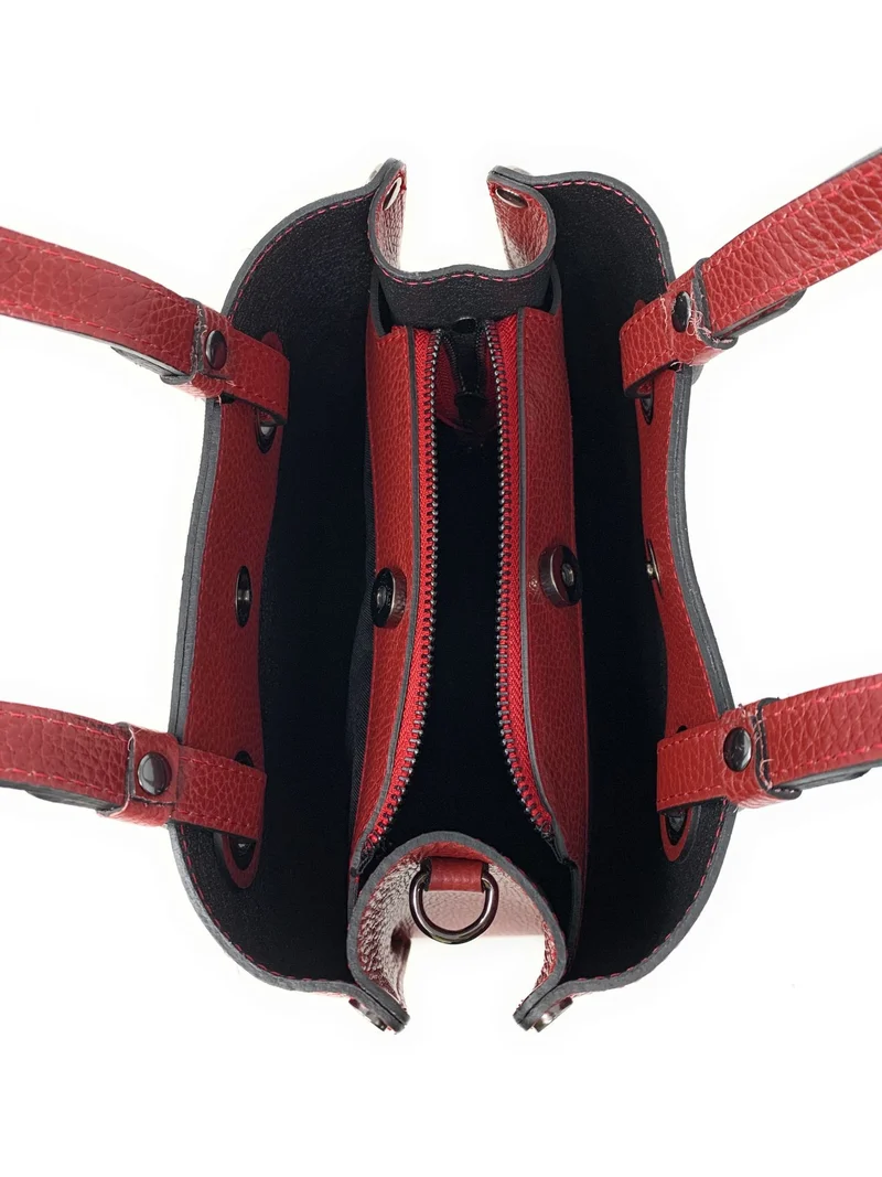 Sac à main en cuir grainé italien GENÈVE Rouge foncé