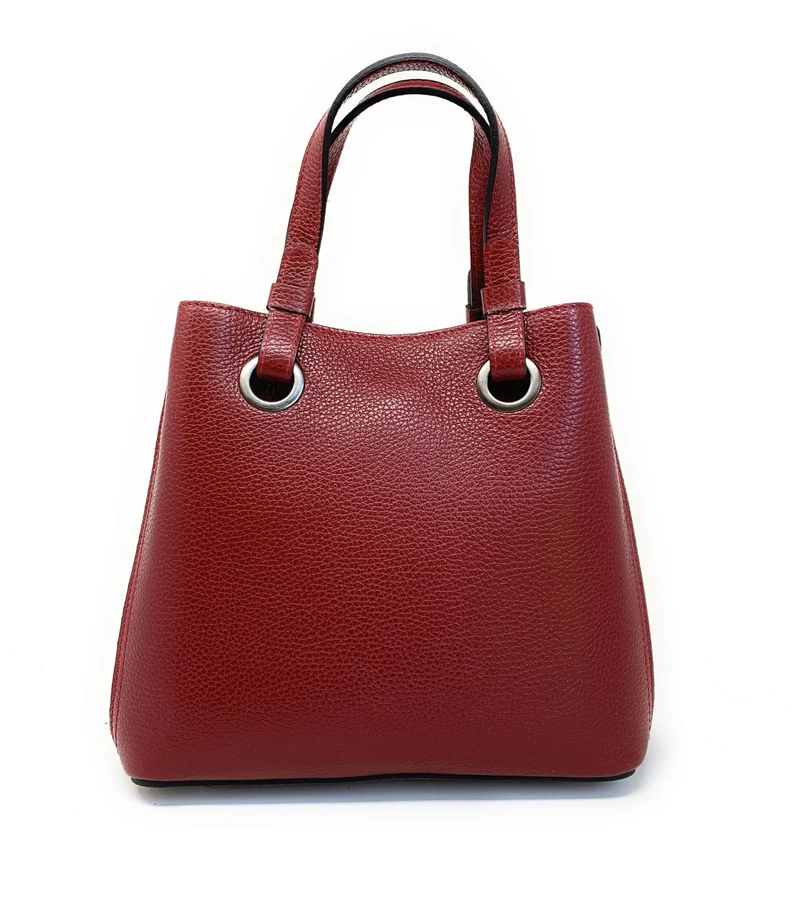 Sac à main en cuir grainé italien GENÈVE Rouge foncé