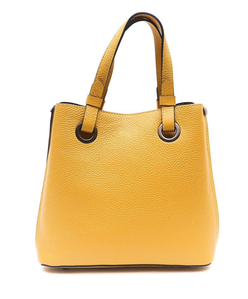 Sac à main en cuir grainé italien GENÈVE Jaune Moutarde