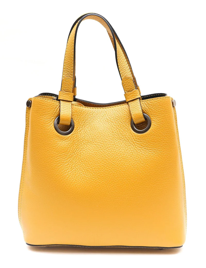 Sac à main en cuir grainé italien GENÈVE Jaune Moutarde