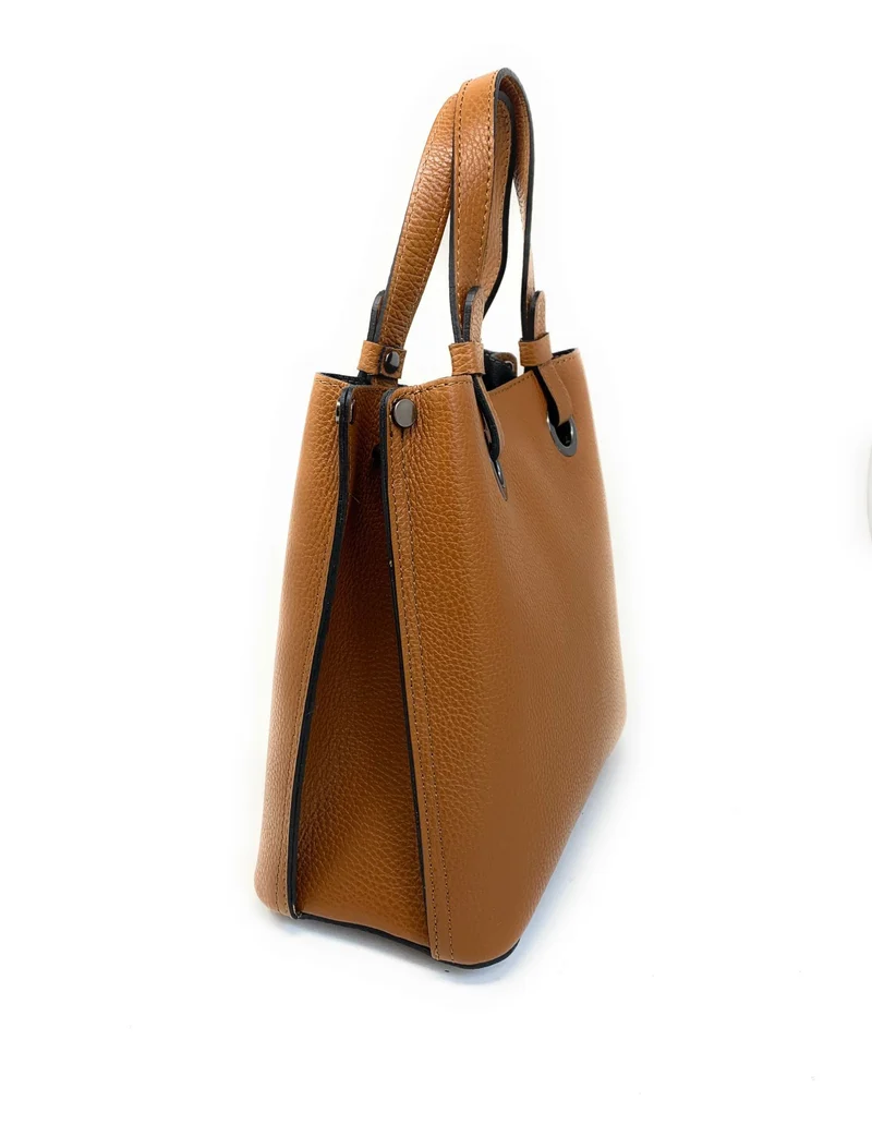 Sac à main en cuir grainé italien GENÈVE Camel