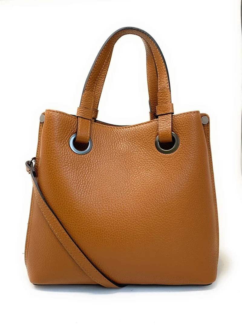 Sac à main en cuir grainé italien GENÈVE Camel