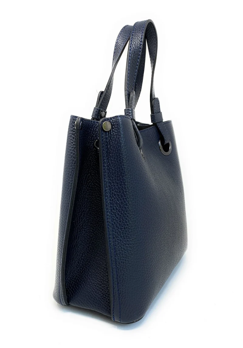 Sac à main en cuir grainé italien GENÈVE Bleu marine