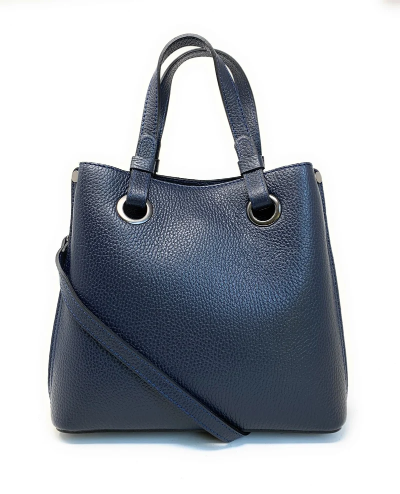 Sac à main en cuir grainé italien GENÈVE Bleu marine