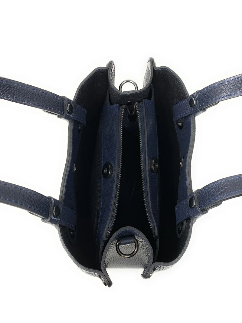 Sac à main en cuir grainé italien GENÈVE Bleu marine