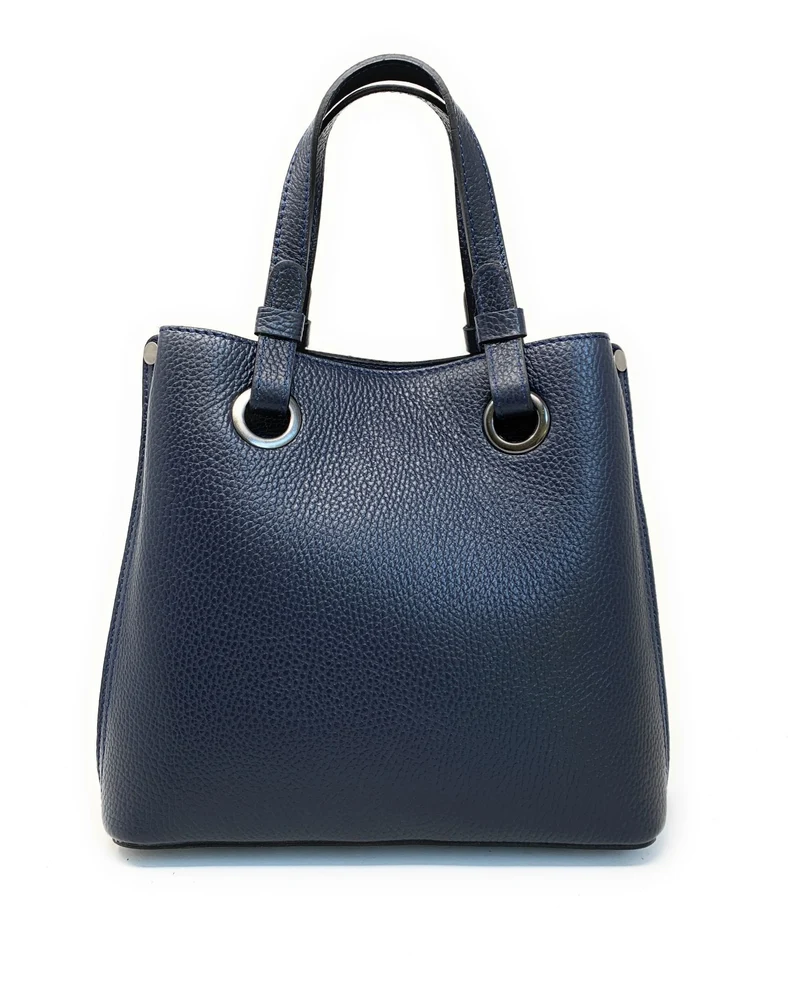 Sac à main en cuir grainé italien GENÈVE Bleu marine