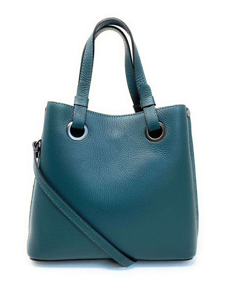 Sac à main en cuir grainé italien GENÈVE Bleu vert canard