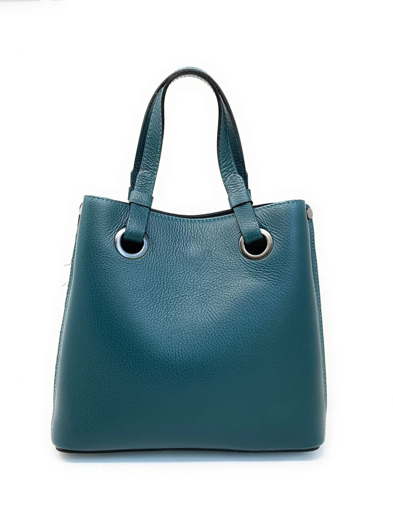 Sac à main en cuir grainé italien GENÈVE Bleu vert canard