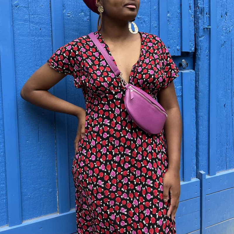 Sac banane en cuir grainé LOU Violine