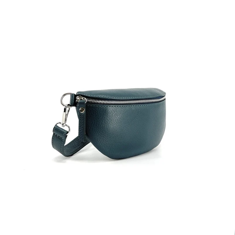 Sac banane en cuir grainé LOU Bleu vert canard