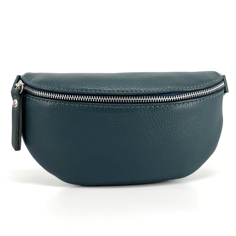 Sac banane en cuir grainé LOU Bleu vert canard