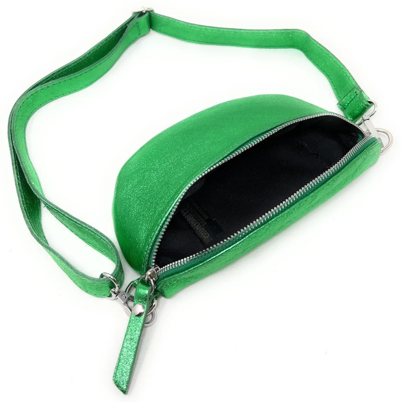Sac banane en cuir irisé LOU Vert anglais irisé